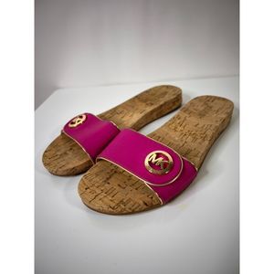 Michael Kors Pink Slip On Slides Sandals Cork Sole